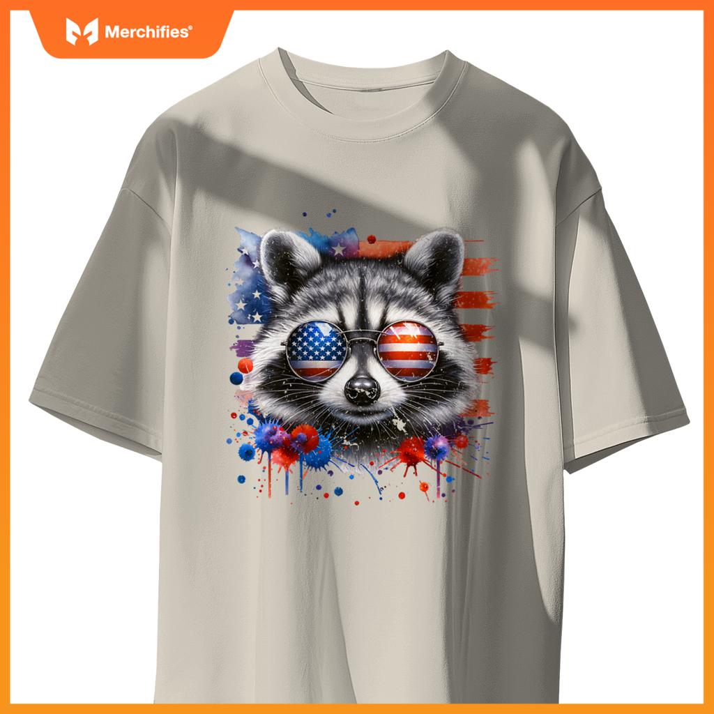 Raccoon 4th of july american sunglasses patriotic usa flag T-Shirt