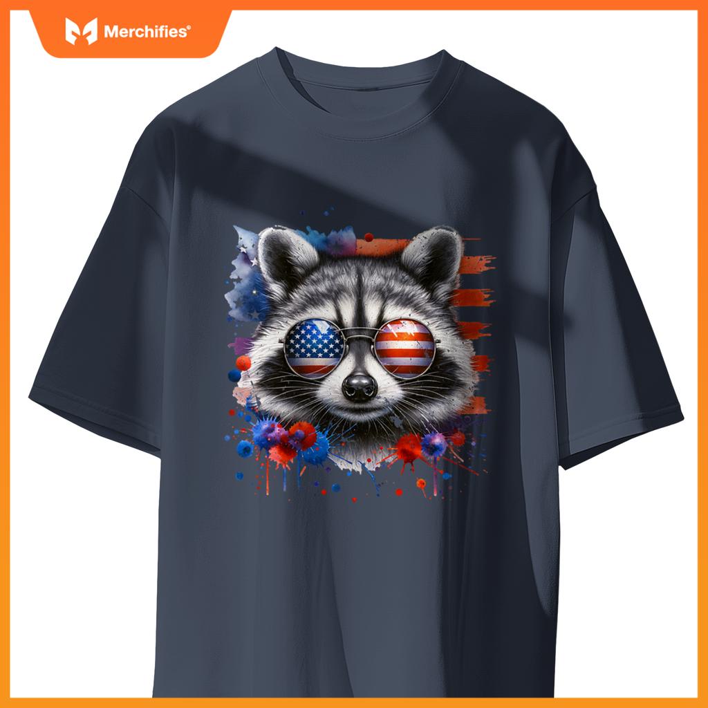 Raccoon 4th of july american sunglasses patriotic usa flag T-Shirt