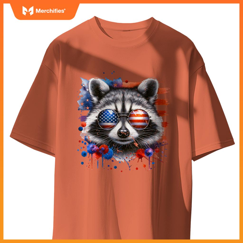Raccoon 4th of july american sunglasses patriotic usa flag T-Shirt