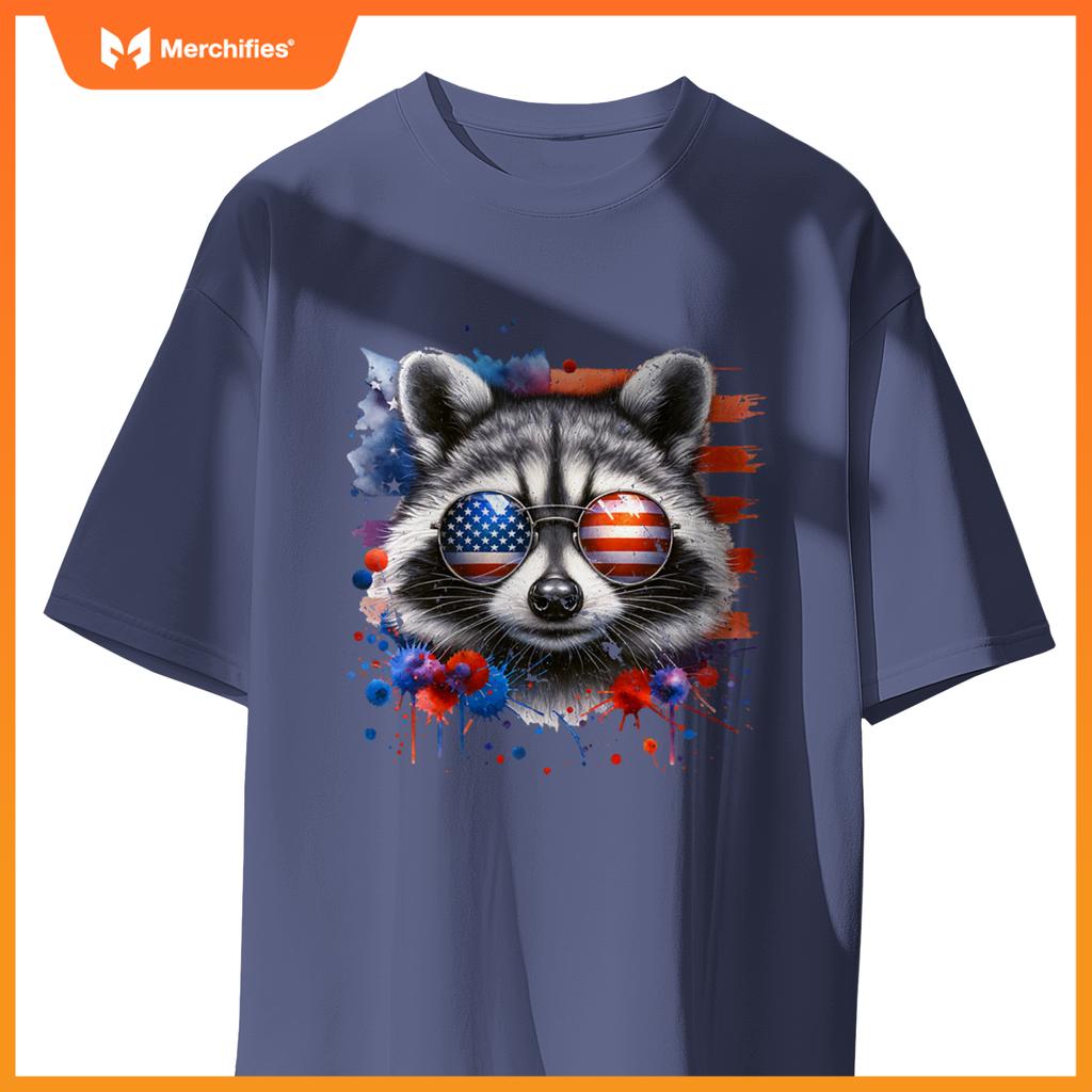 Raccoon 4th of july american sunglasses patriotic usa flag T-Shirt