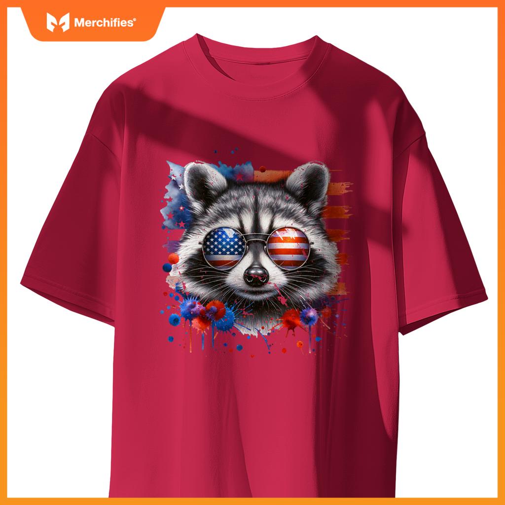 Raccoon 4th of july american sunglasses patriotic usa flag T-Shirt