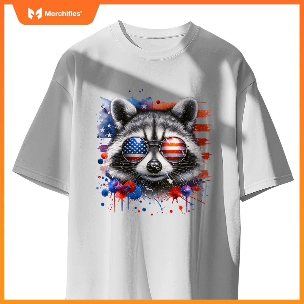 Raccoon 4th of july american sunglasses patriotic usa flag T-Shirt