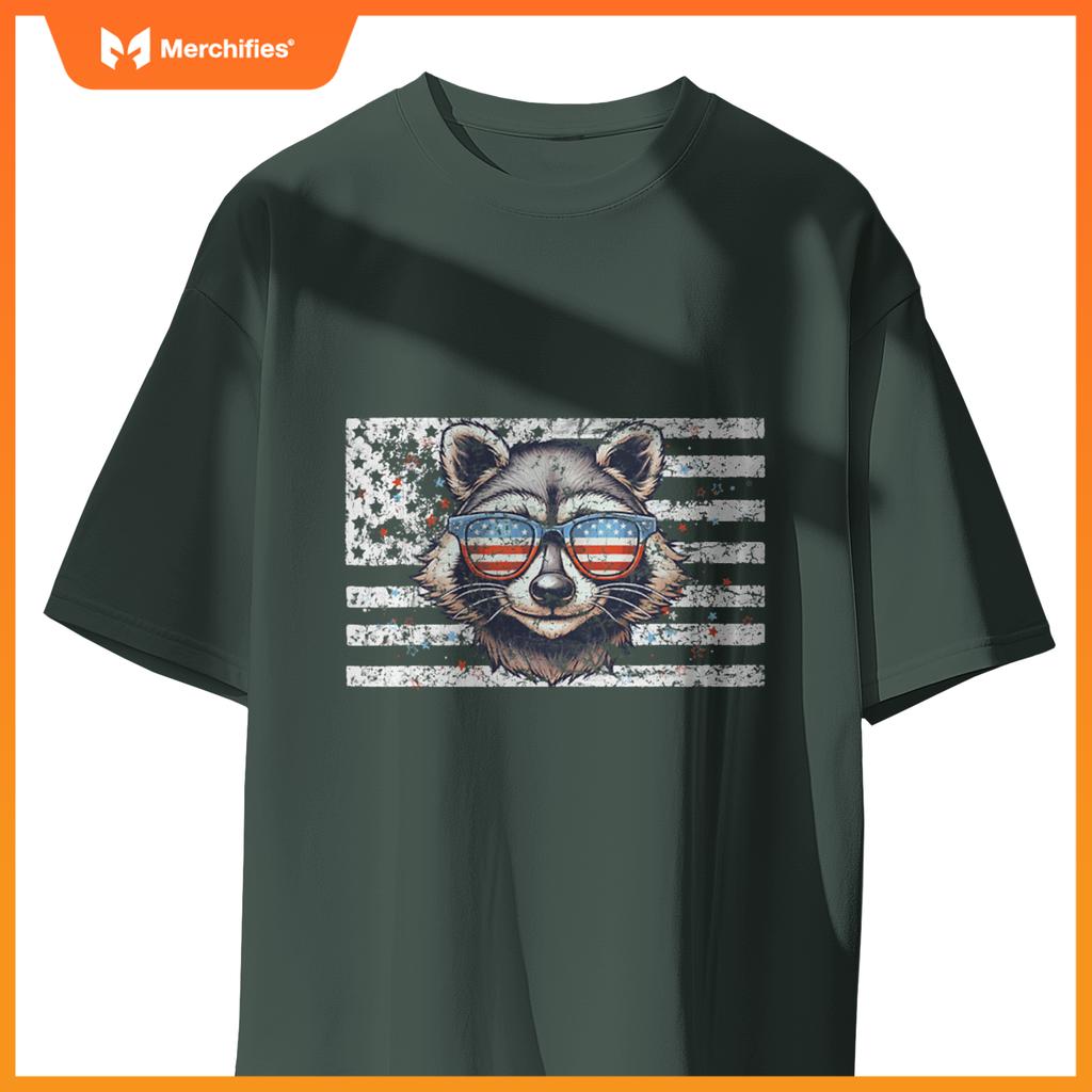 Raccoon 4th of july sunglasses patriotic usa flag T-Shirt