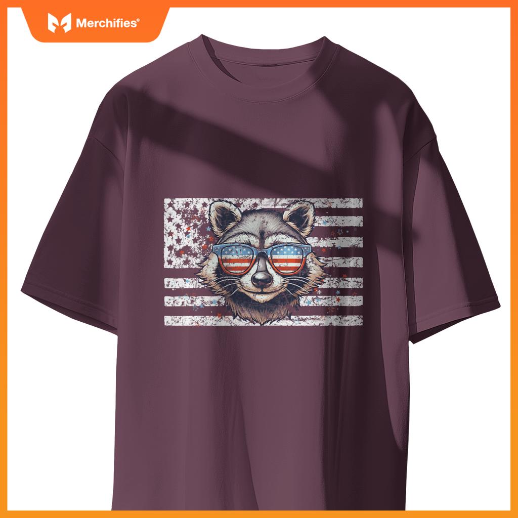 Raccoon 4th of july sunglasses patriotic usa flag T-Shirt