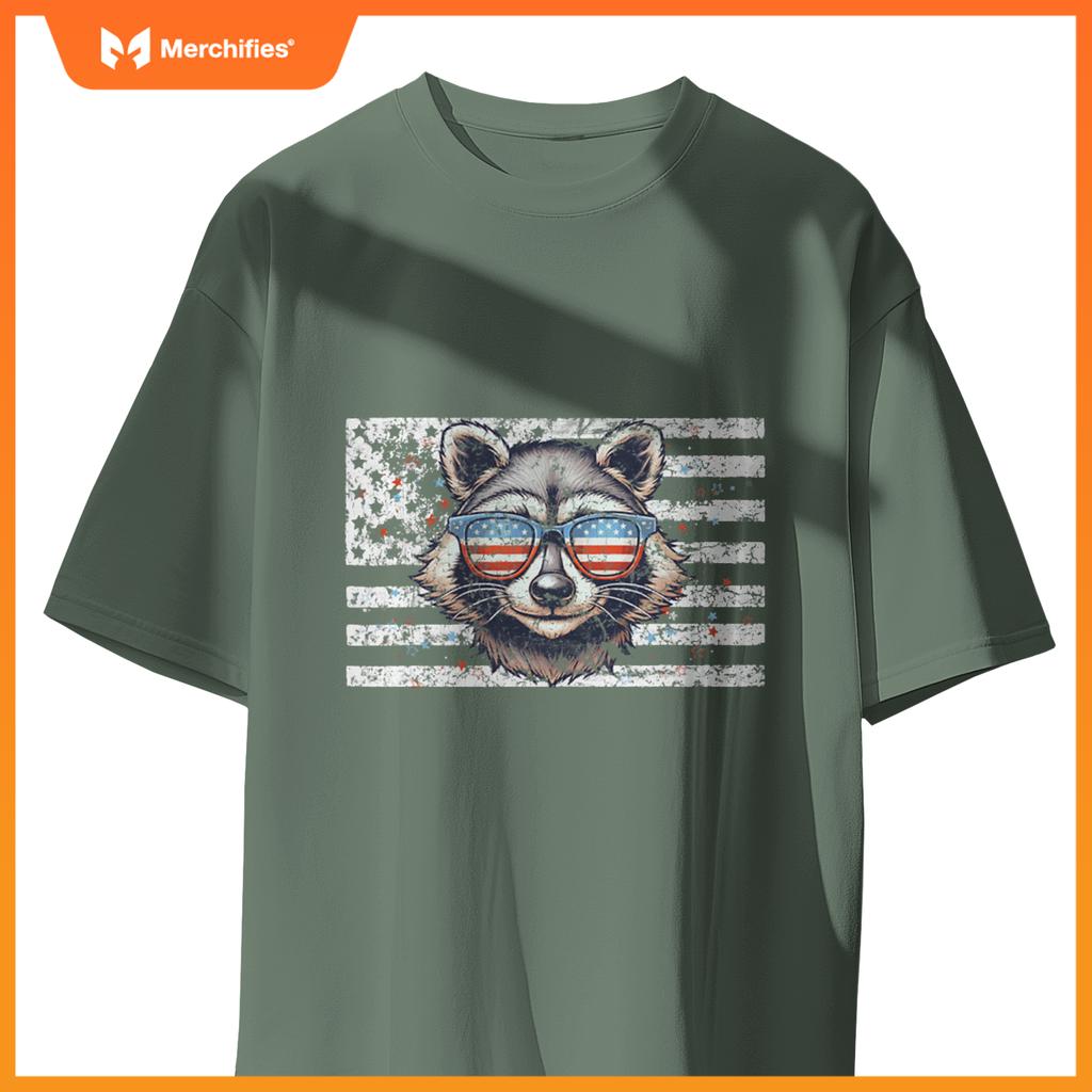 Raccoon 4th of july sunglasses patriotic usa flag T-Shirt