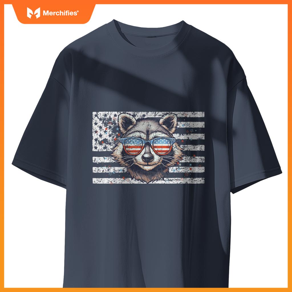 Raccoon 4th of july sunglasses patriotic usa flag T-Shirt