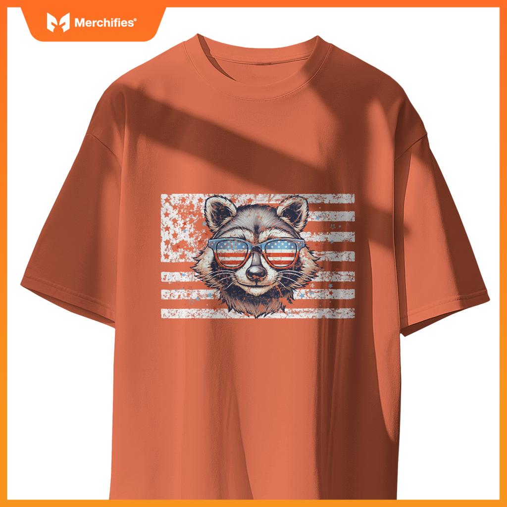 Raccoon 4th of july sunglasses patriotic usa flag T-Shirt