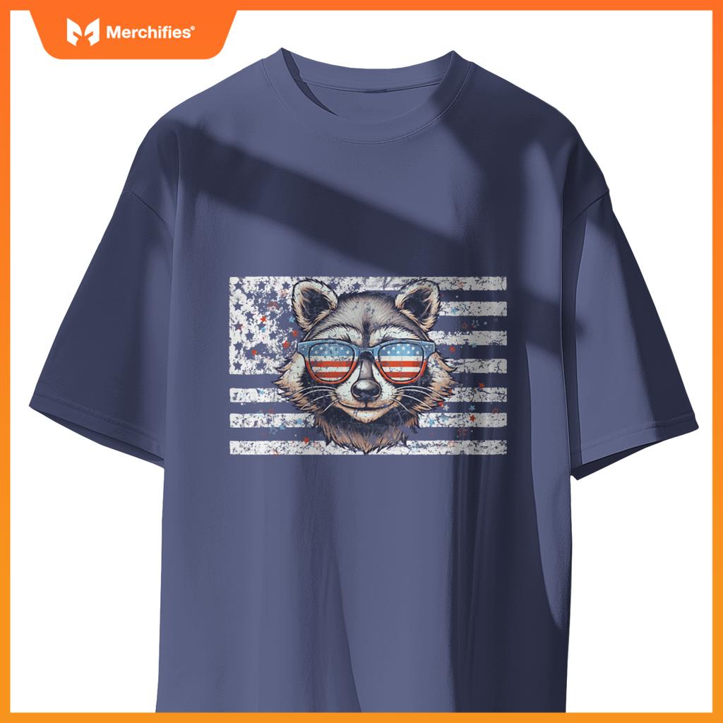 Raccoon 4th of july sunglasses patriotic usa flag T-Shirt