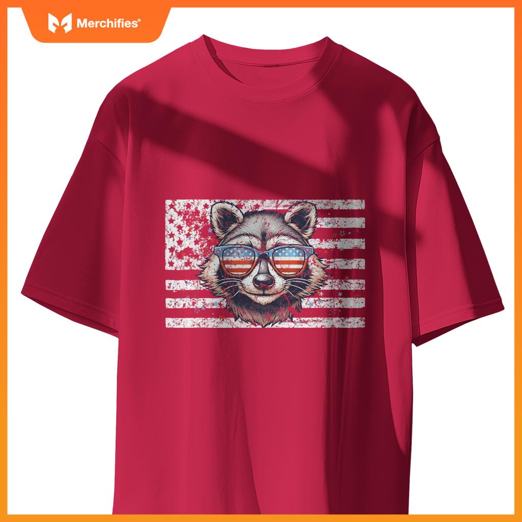 Raccoon 4th of july sunglasses patriotic usa flag T-Shirt