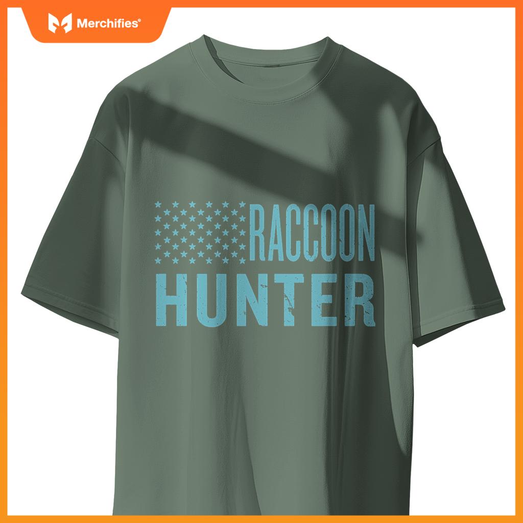 Raccoon hunter usa best hunting dad patriotic american flag T-Shirt