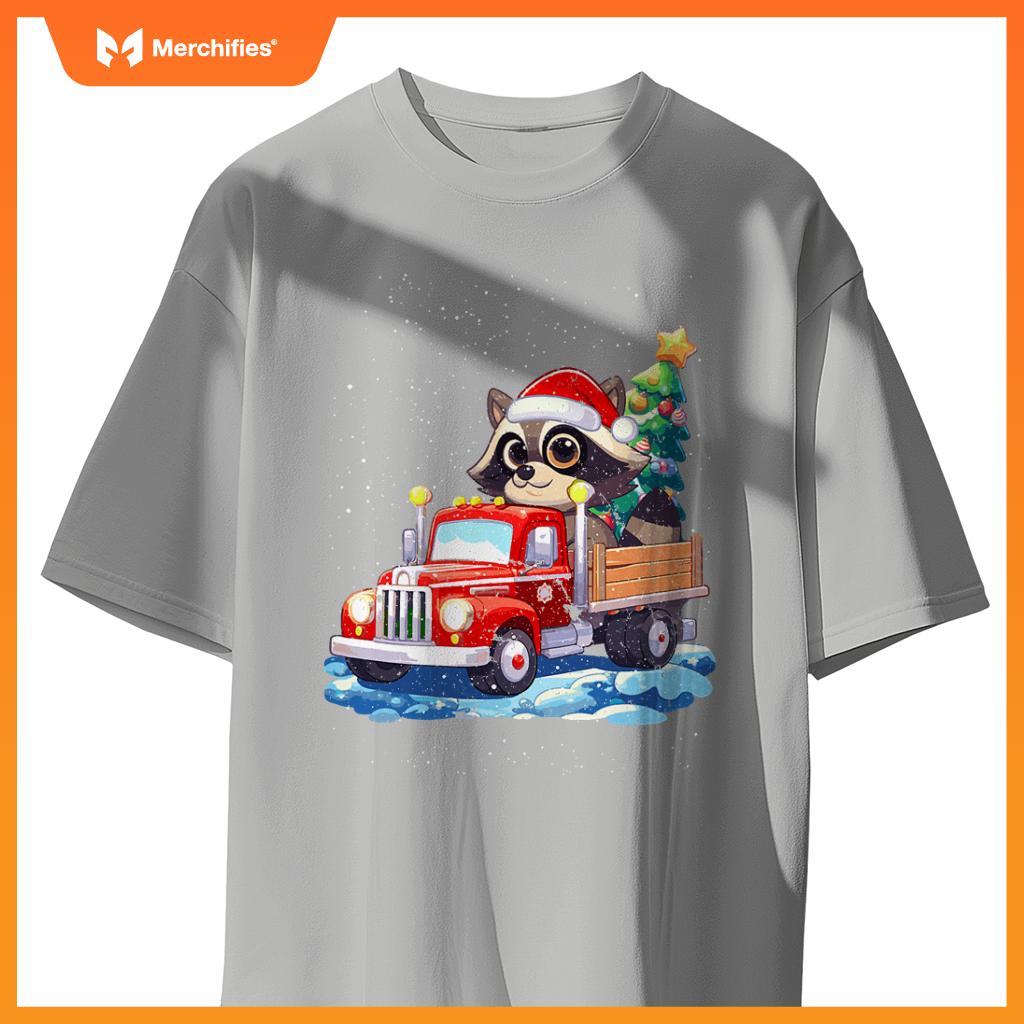 Raccoon Merry Christmas Tree Truck Uglx X-Mas T-Shirt