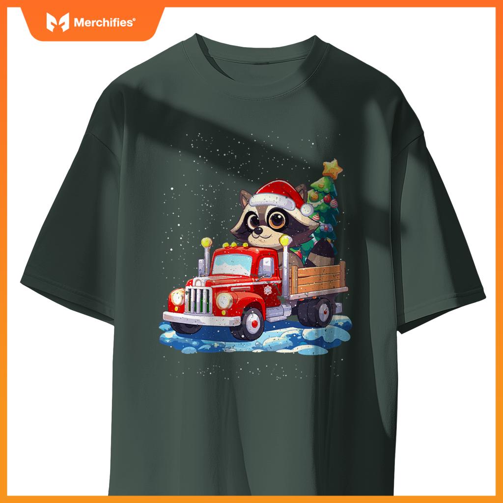 Raccoon Merry Christmas Tree Truck Uglx X-Mas T-Shirt