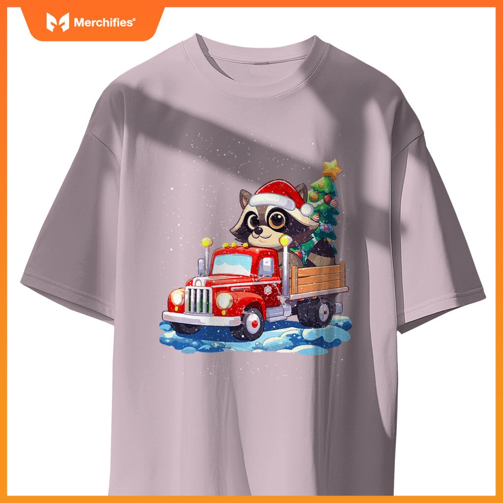 Raccoon Merry Christmas Tree Truck Uglx X-Mas T-Shirt