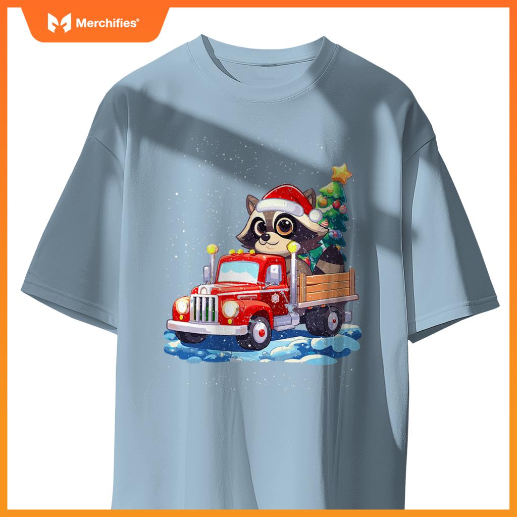 Raccoon Merry Christmas Tree Truck Uglx X-Mas T-Shirt