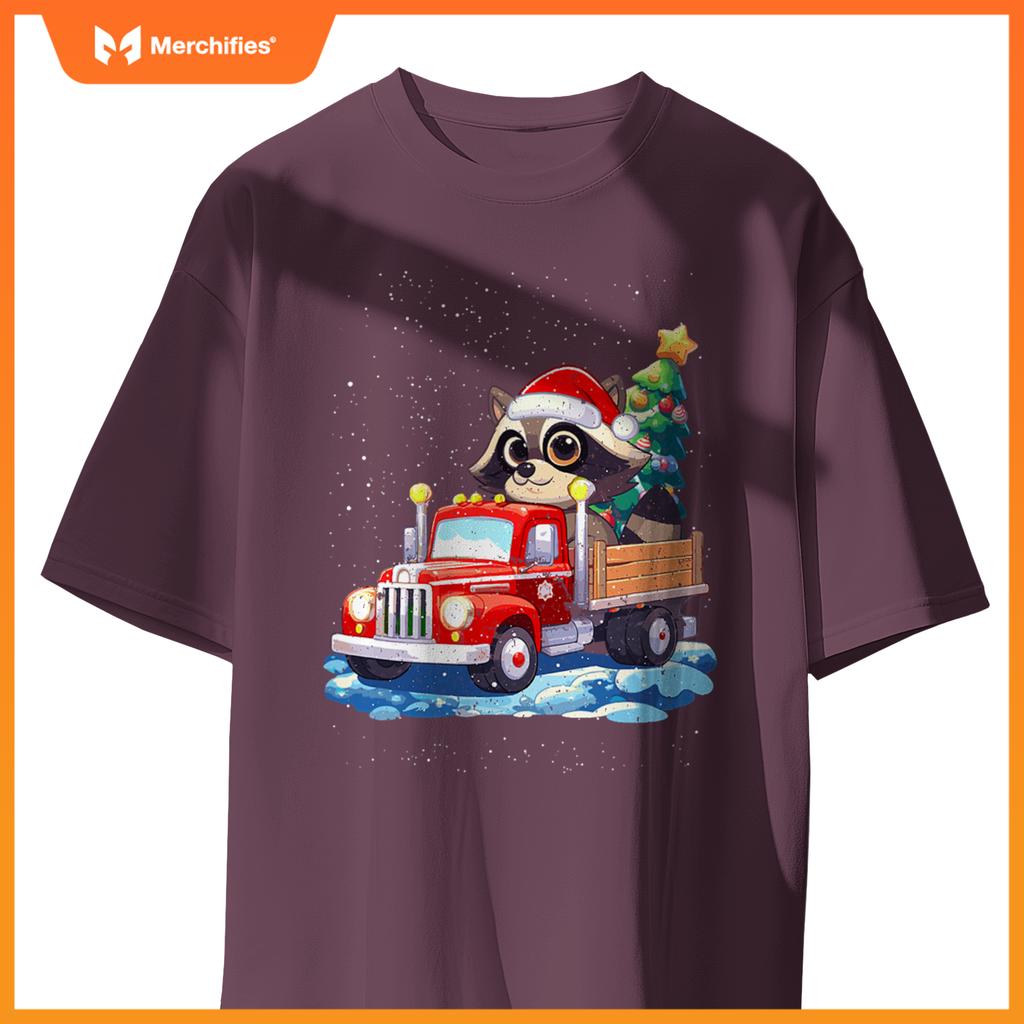 Raccoon Merry Christmas Tree Truck Uglx X-Mas T-Shirt