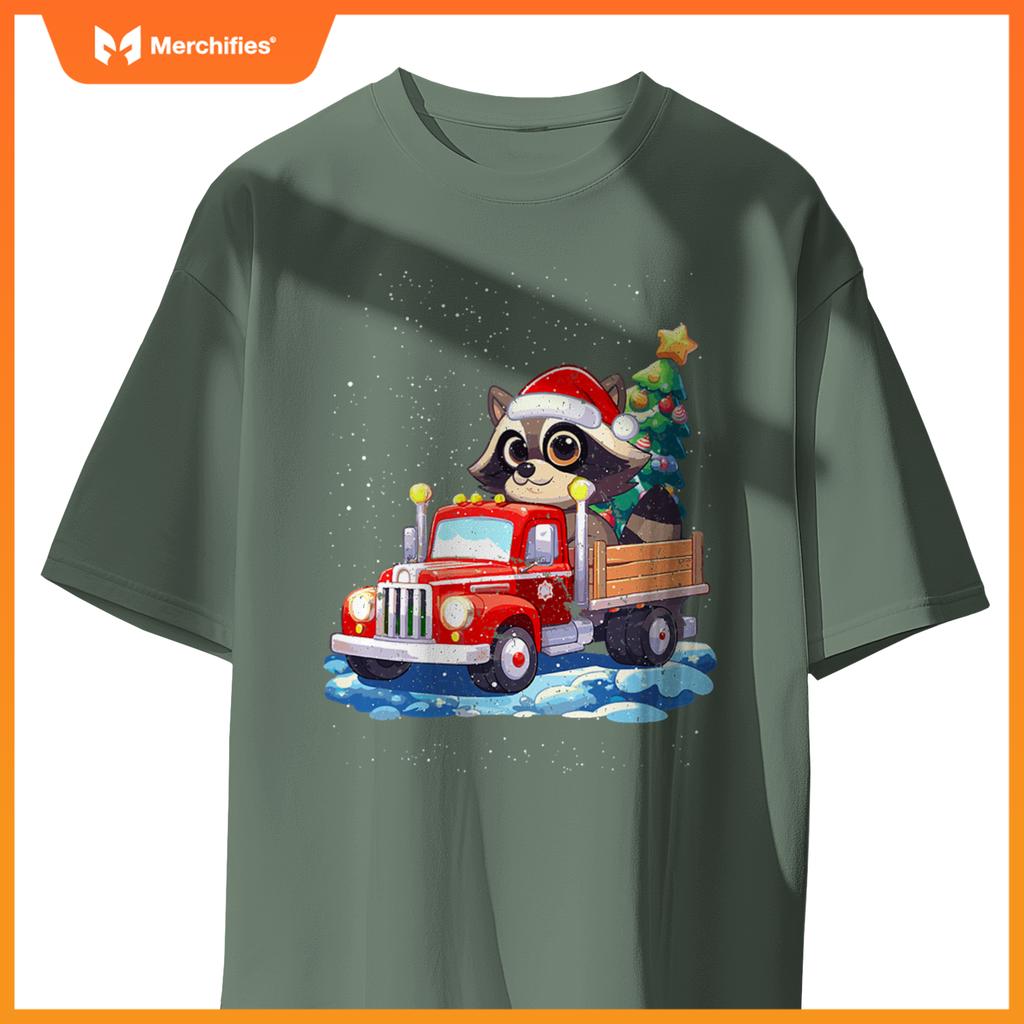 Raccoon Merry Christmas Tree Truck Uglx X-Mas T-Shirt