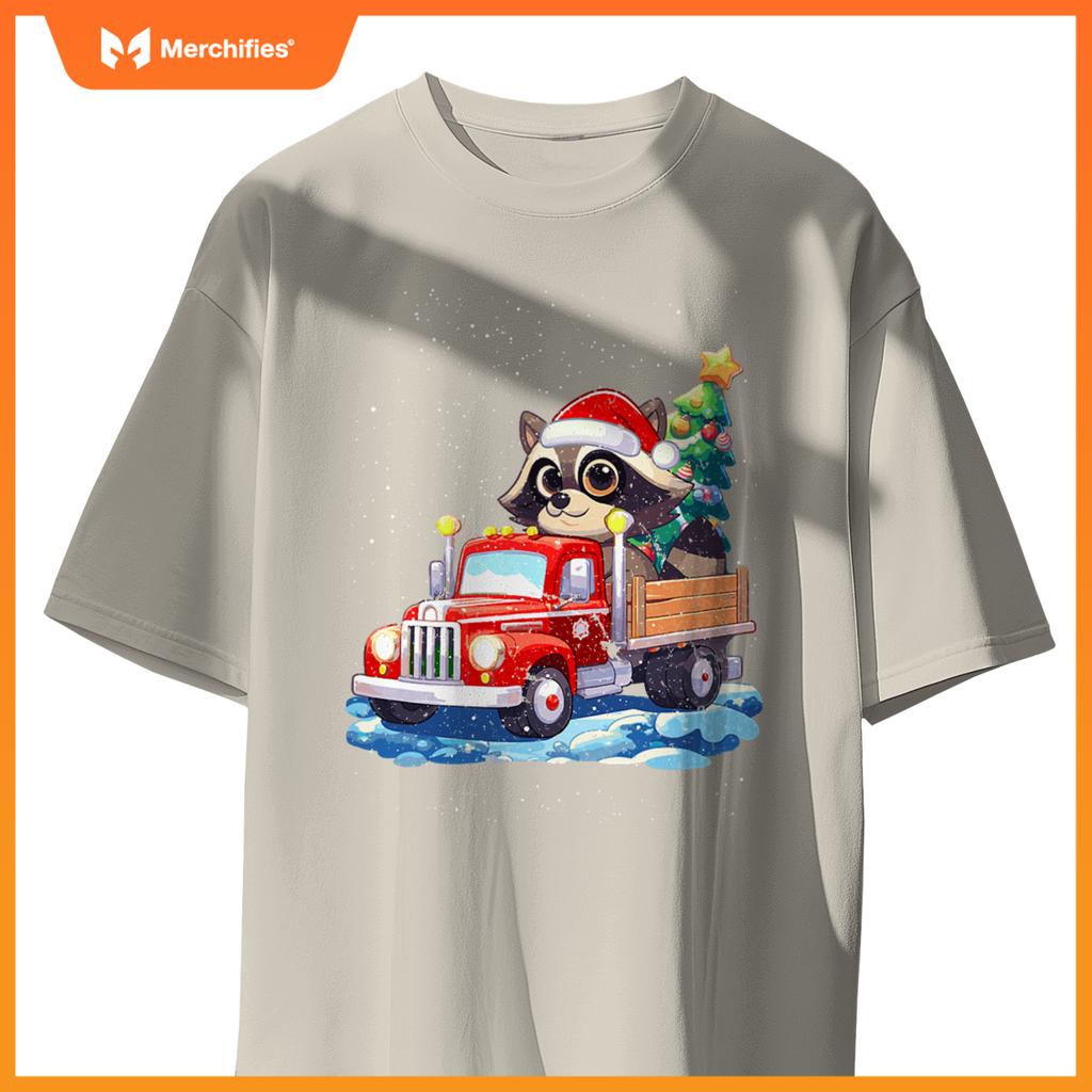 Raccoon Merry Christmas Tree Truck Uglx X-Mas T-Shirt