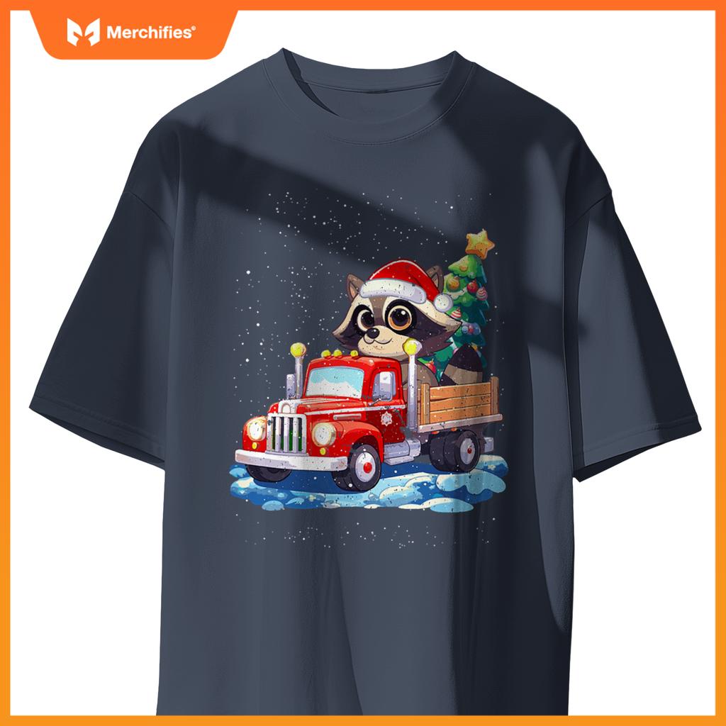 Raccoon Merry Christmas Tree Truck Uglx X-Mas T-Shirt