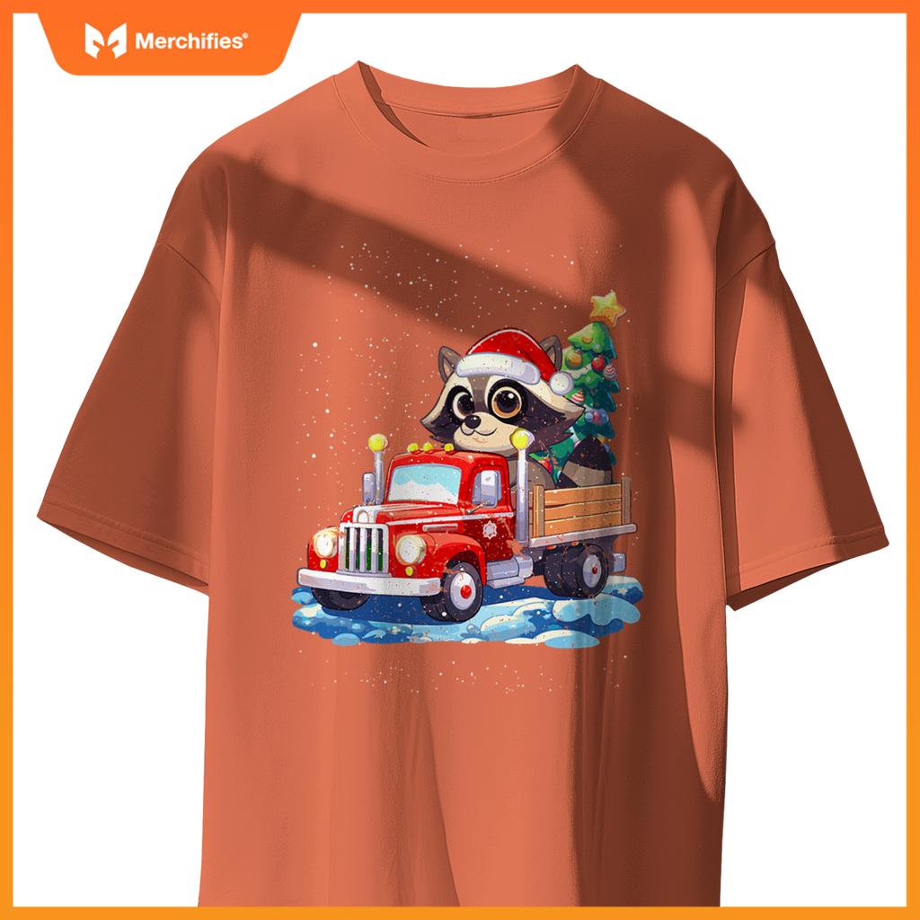 Raccoon Merry Christmas Tree Truck Uglx X-Mas T-Shirt