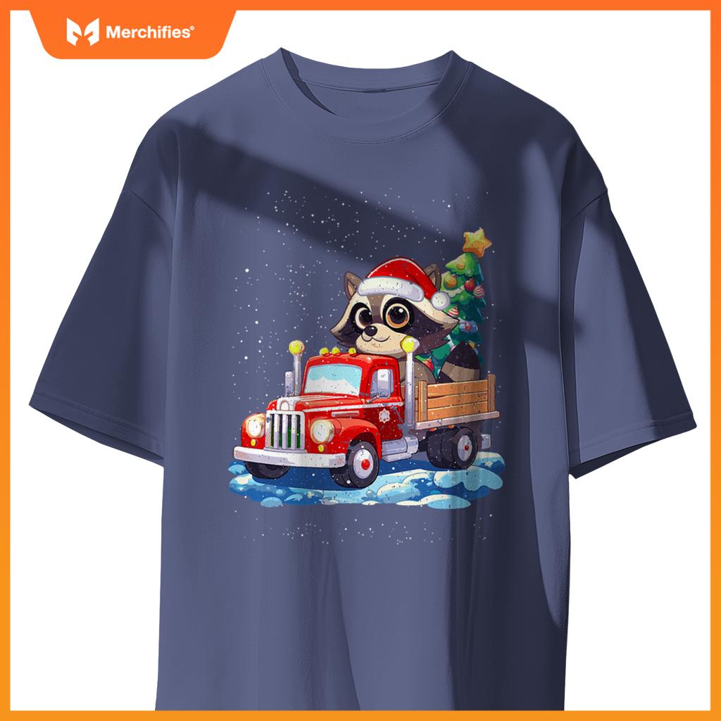 Raccoon Merry Christmas Tree Truck Uglx X-Mas T-Shirt