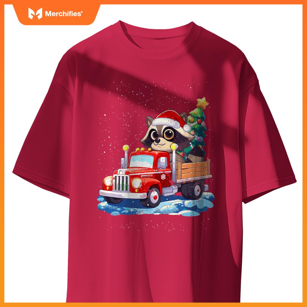Raccoon Merry Christmas Tree Truck Uglx X-Mas T-Shirt