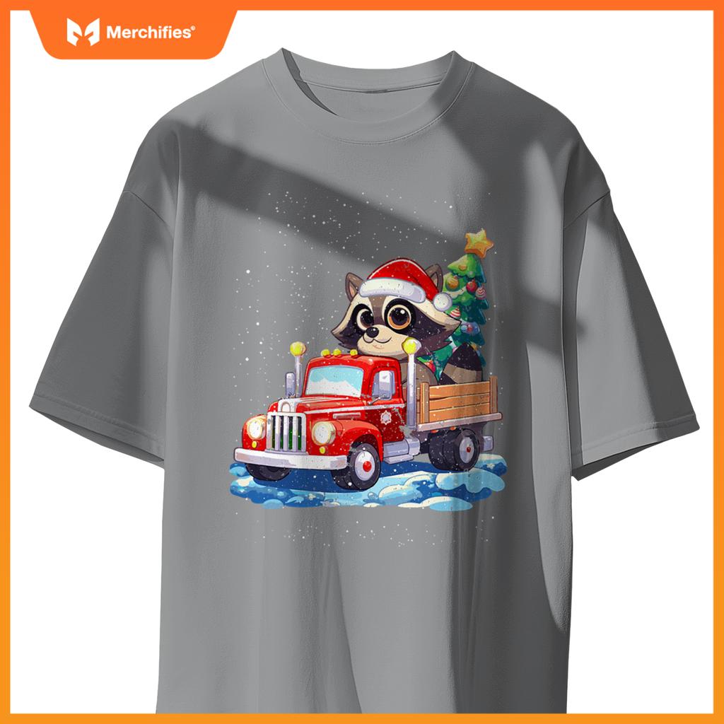 Raccoon Merry Christmas Tree Truck Uglx X-Mas T-Shirt