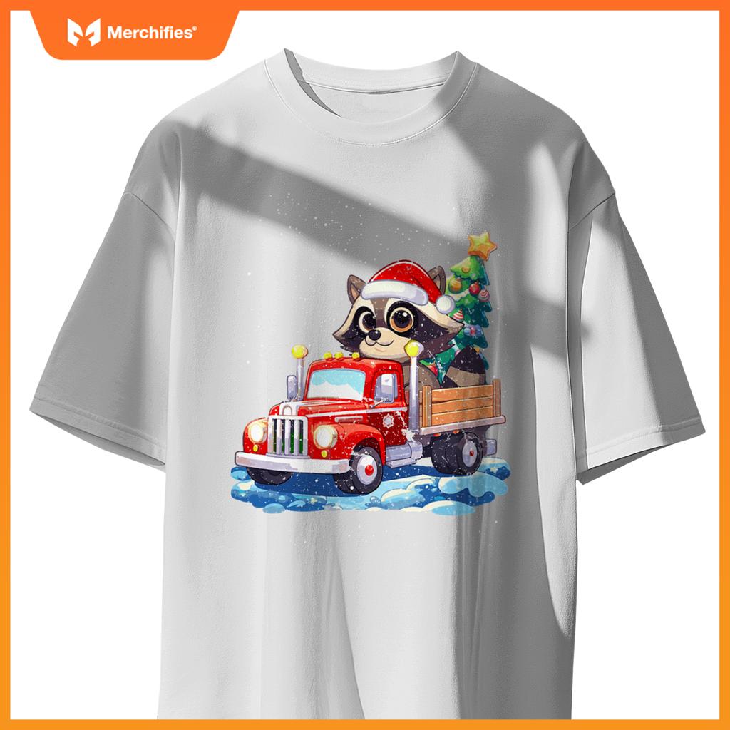 Raccoon Merry Christmas Tree Truck Uglx X-Mas T-Shirt