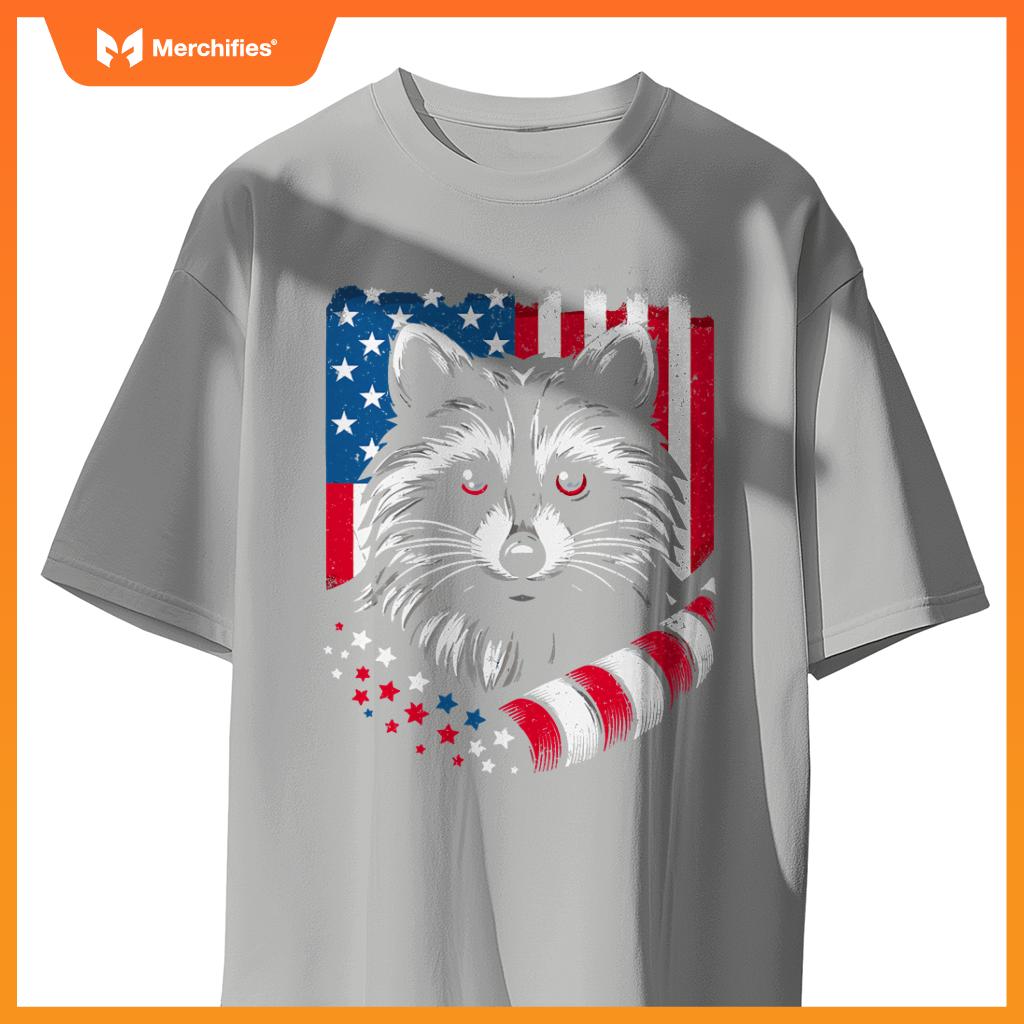 Raccoon patriotic america 4th of july trash panda usa flag T-Shirt