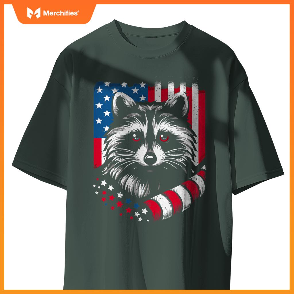 Raccoon patriotic america 4th of july trash panda usa flag T-Shirt