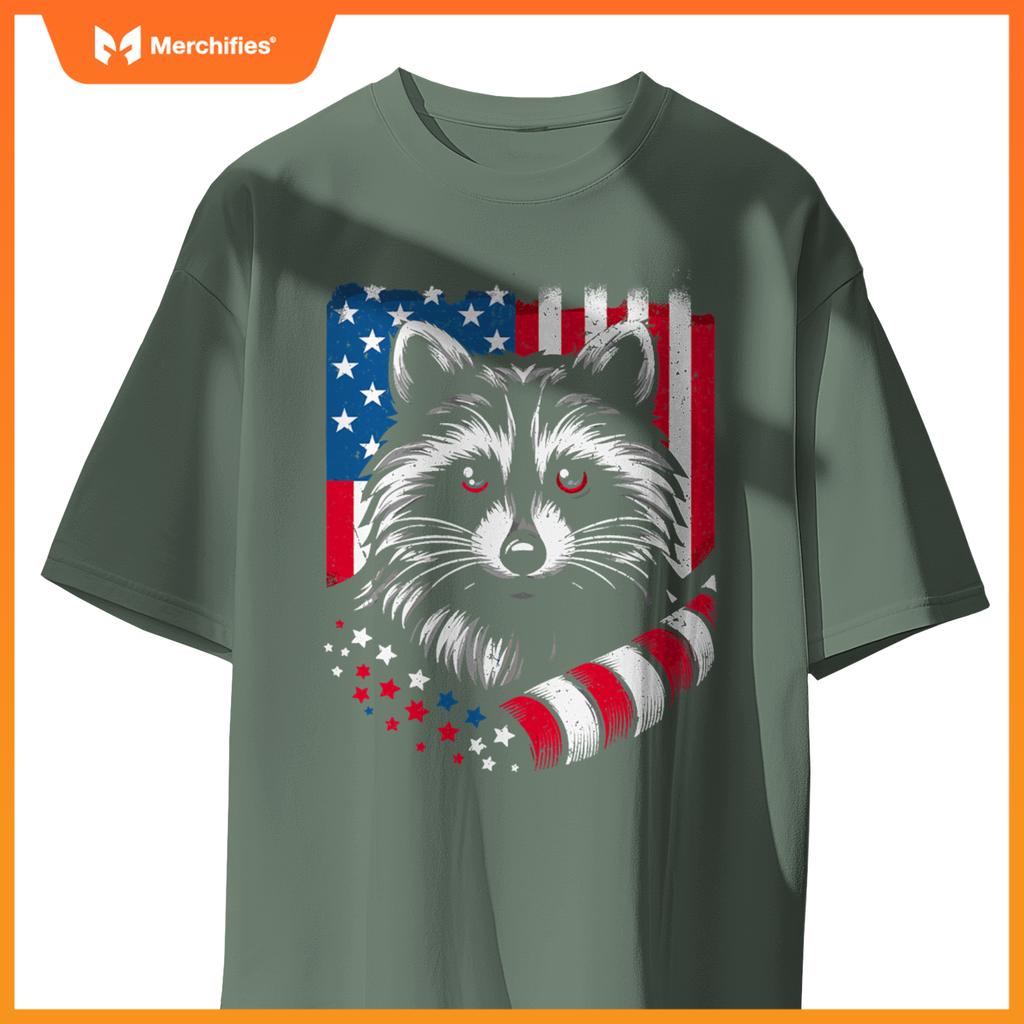 Raccoon patriotic america 4th of july trash panda usa flag T-Shirt