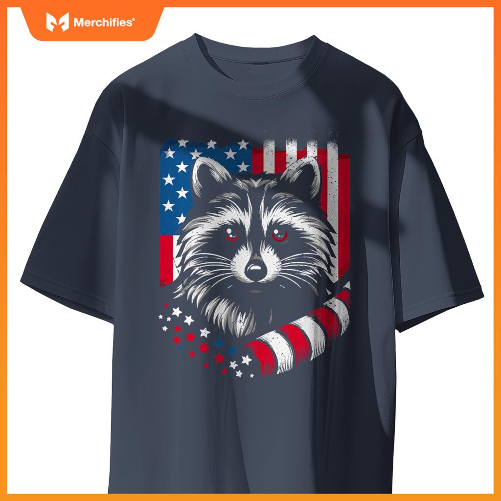 Raccoon patriotic america 4th of july trash panda usa flag T-Shirt