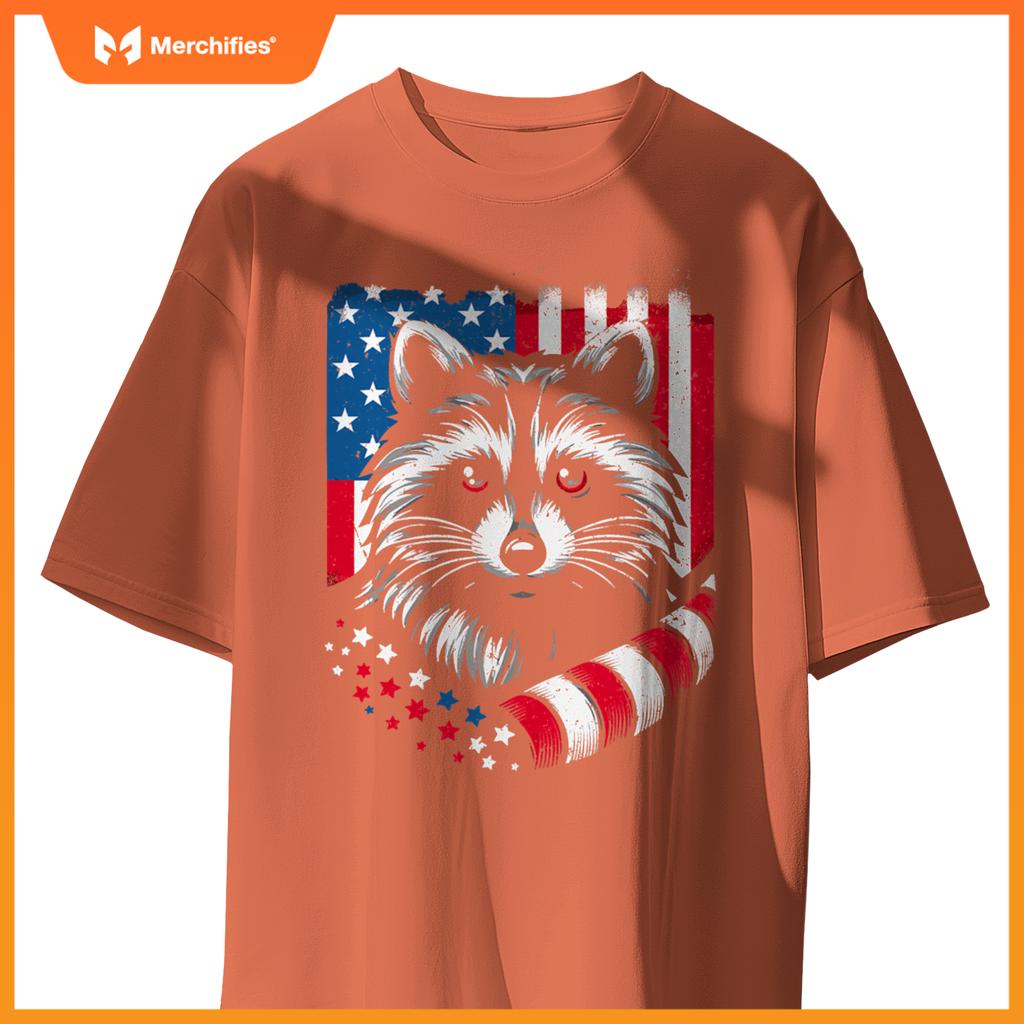 Raccoon patriotic america 4th of july trash panda usa flag T-Shirt
