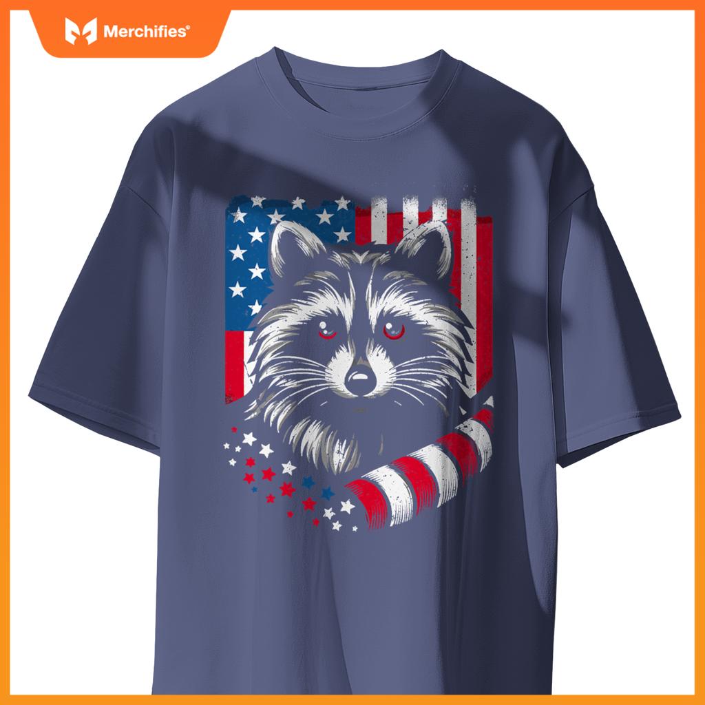 Raccoon patriotic america 4th of july trash panda usa flag T-Shirt