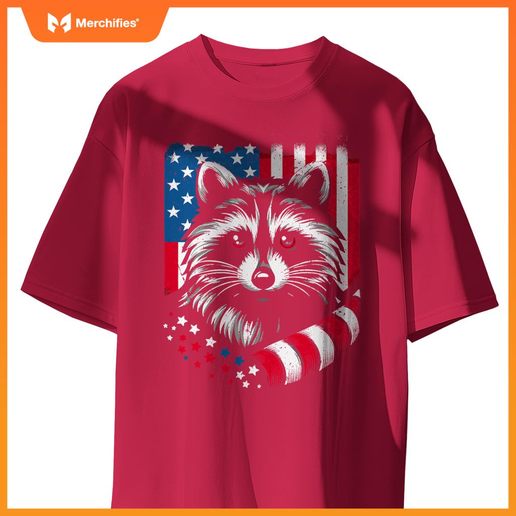 Raccoon patriotic america 4th of july trash panda usa flag T-Shirt