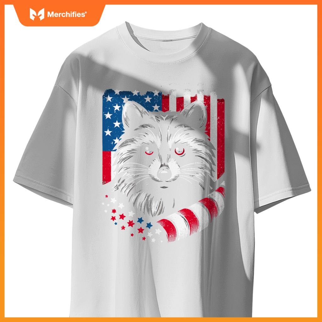 Raccoon patriotic america 4th of july trash panda usa flag T-Shirt