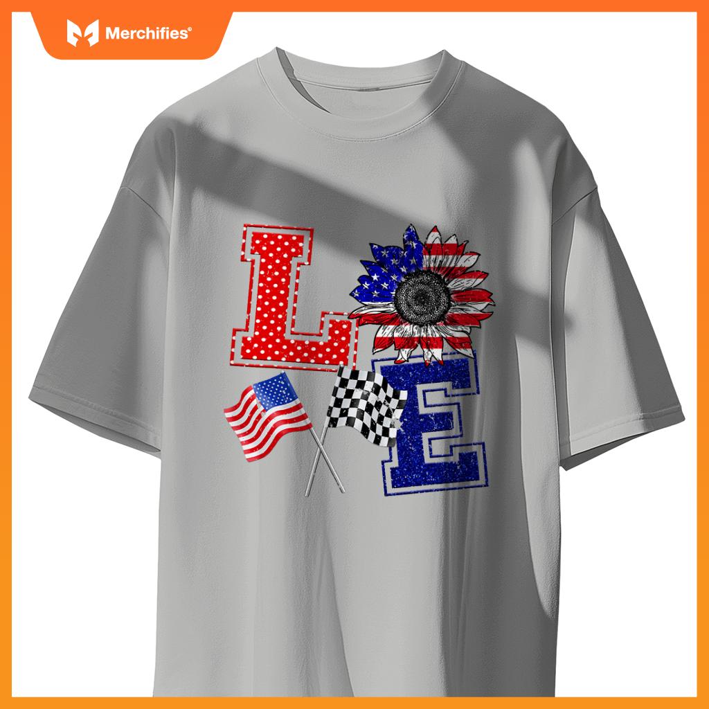 Racing Love Checkered Flag Hearts Race Car T-Shirt
