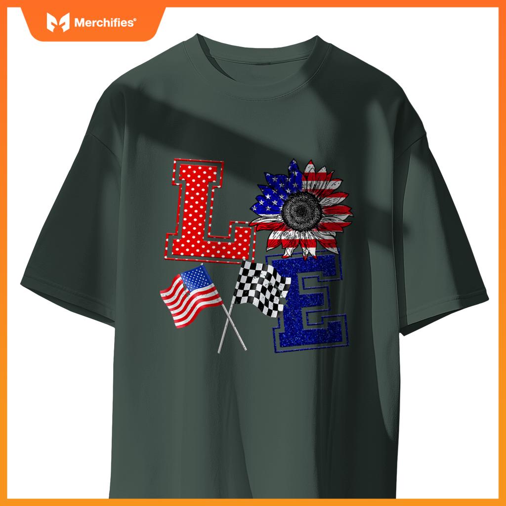 Racing Love Checkered Flag Hearts Race Car T-Shirt