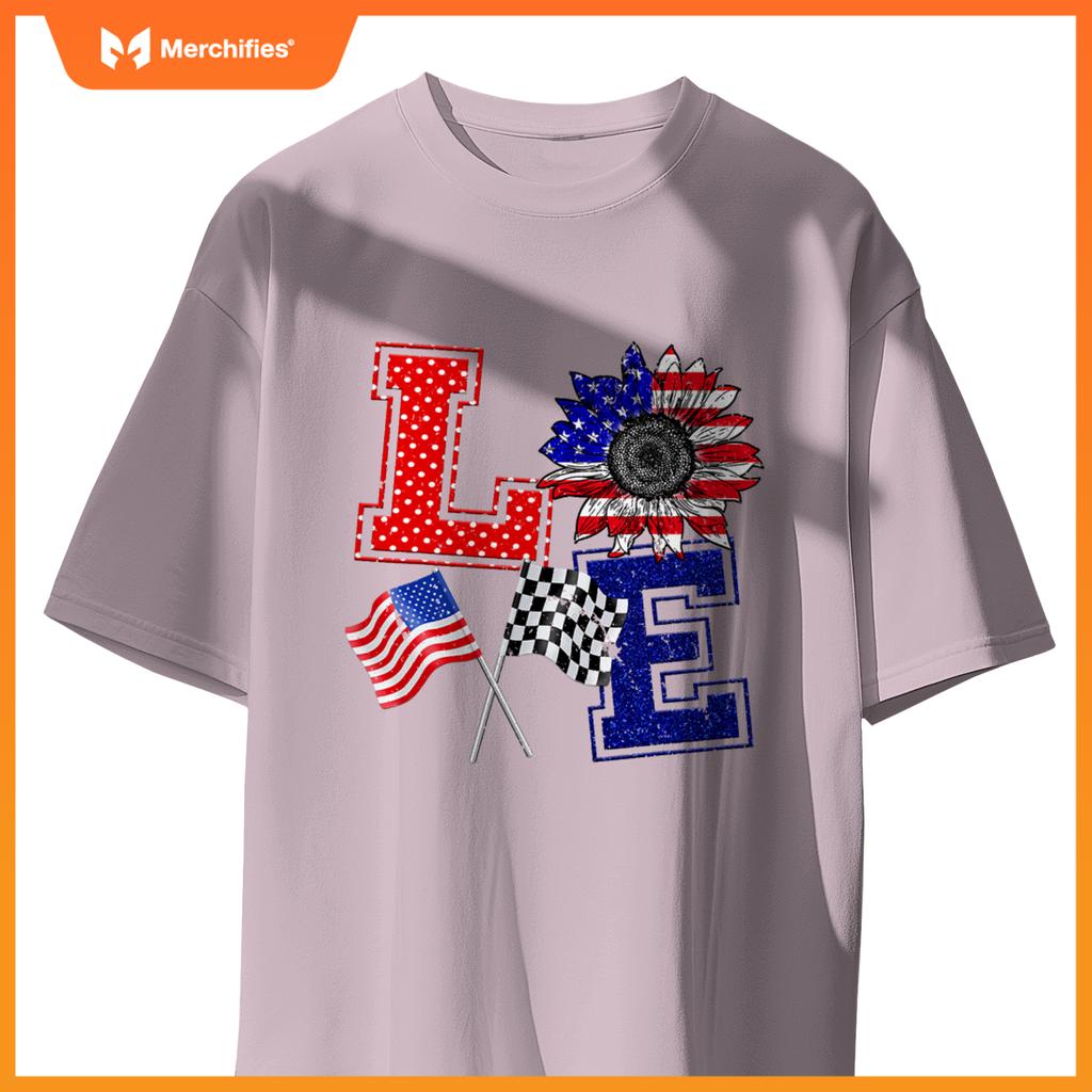 Racing Love Checkered Flag Hearts Race Car T-Shirt