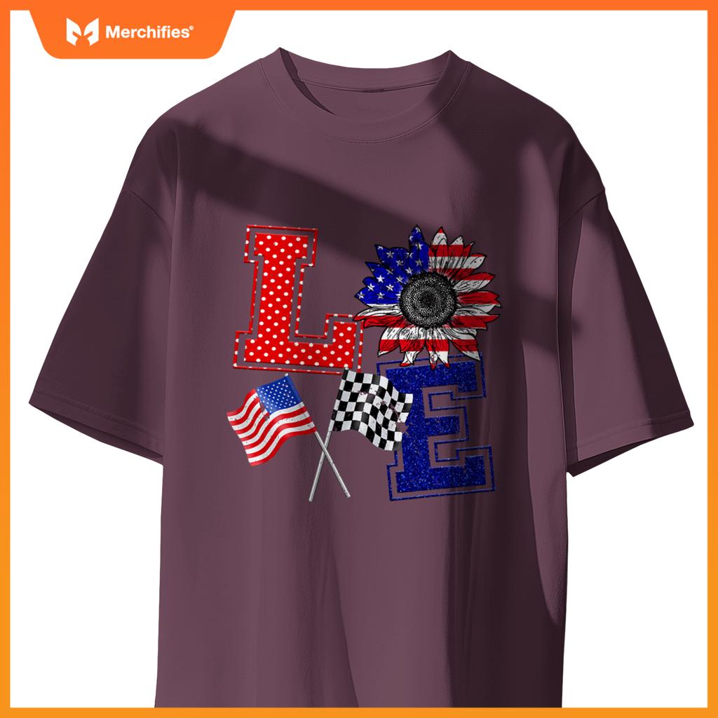 Racing Love Checkered Flag Hearts Race Car T-Shirt