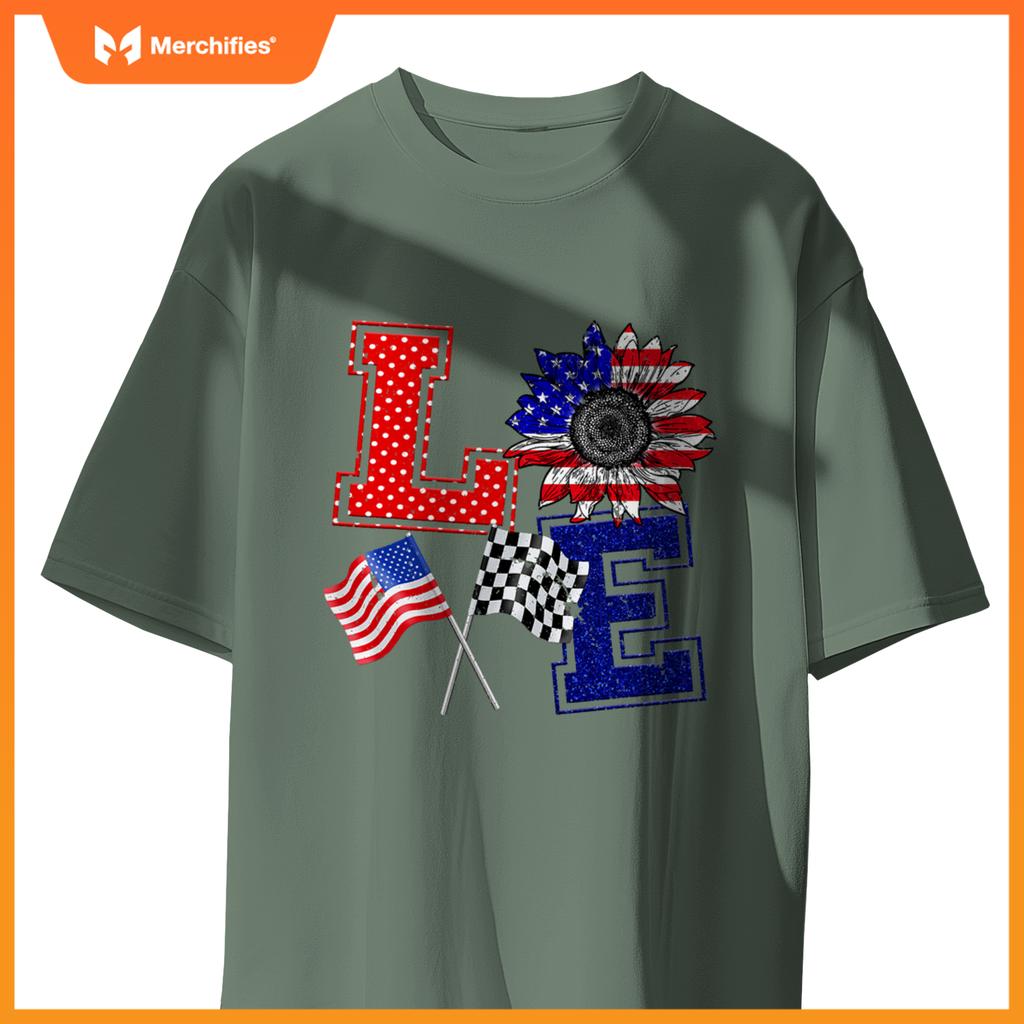 Racing Love Checkered Flag Hearts Race Car T-Shirt