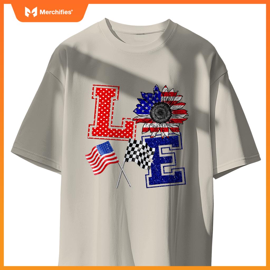 Racing Love Checkered Flag Hearts Race Car T-Shirt