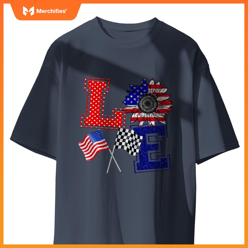 Racing Love Checkered Flag Hearts Race Car T-Shirt