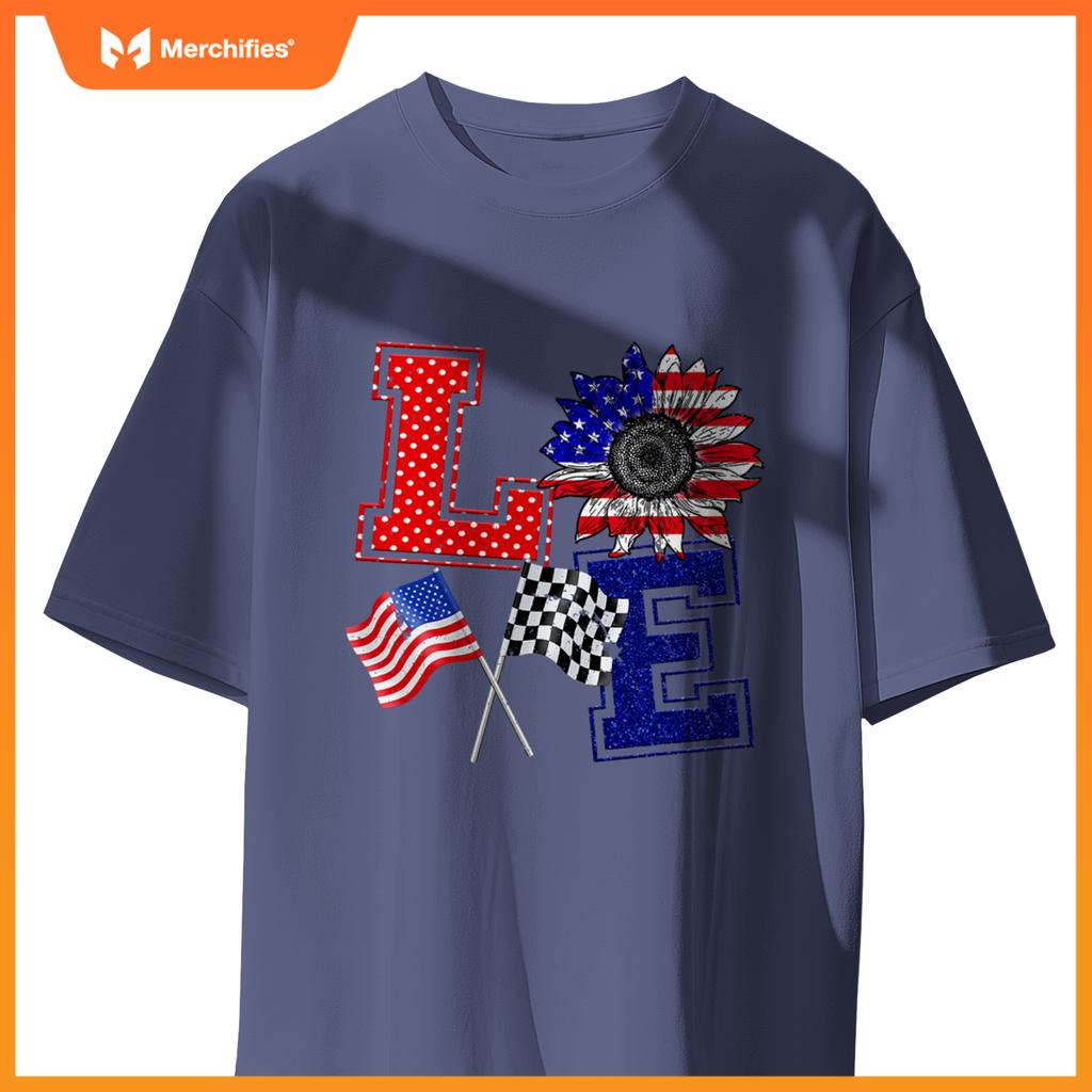 Racing Love Checkered Flag Hearts Race Car T-Shirt