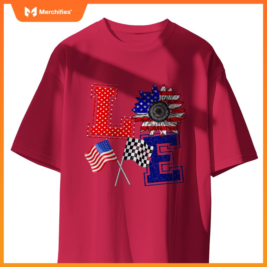 Racing Love Checkered Flag Hearts Race Car T-Shirt