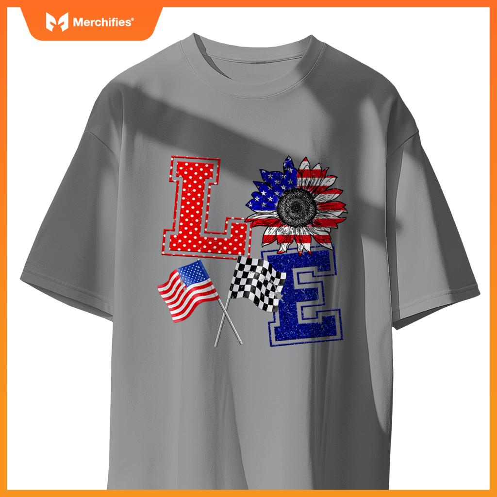 Racing Love Checkered Flag Hearts Race Car T-Shirt