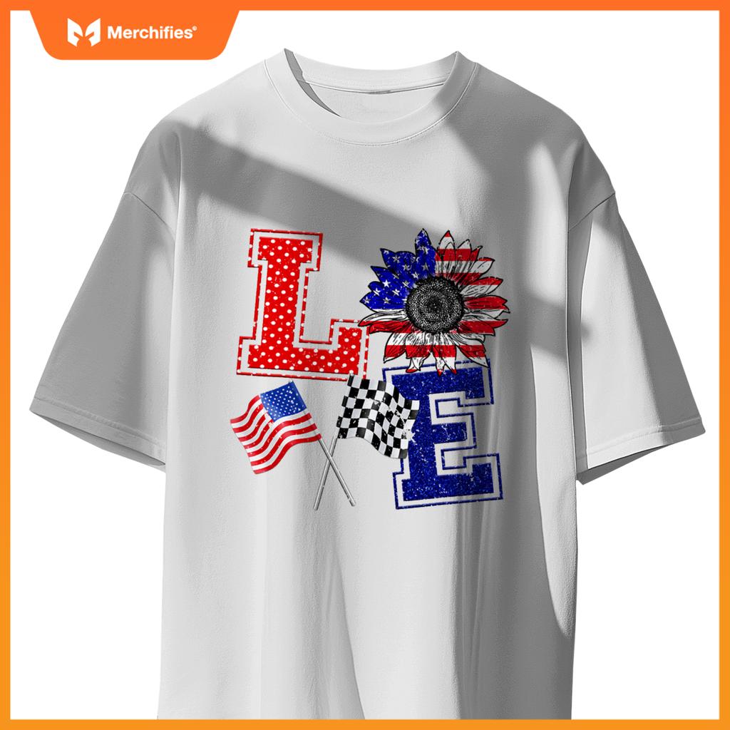 Racing Love Checkered Flag Hearts Race Car T-Shirt