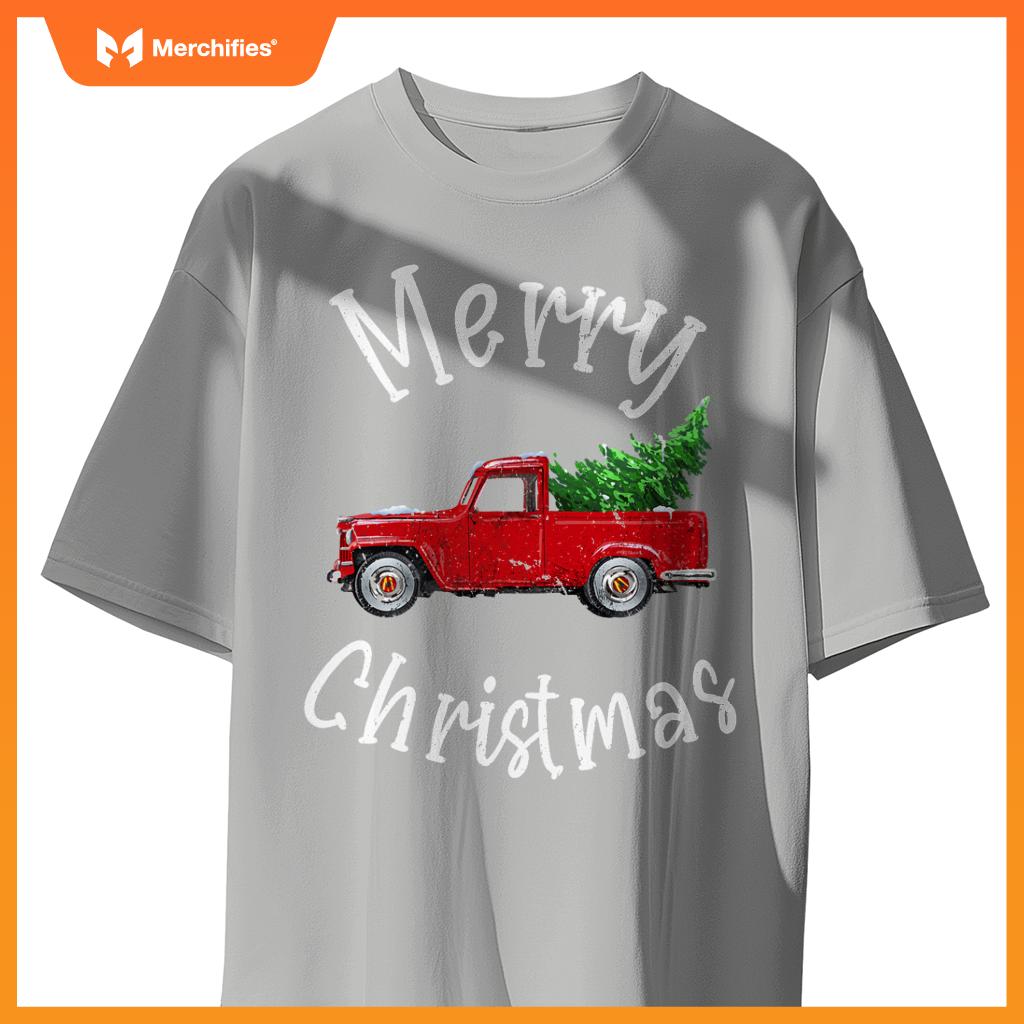 Red Wagon Tree Vacation  Red Truck Christmas T-Shirt
