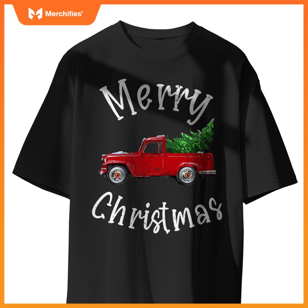 Red Wagon Tree Vacation  Red Truck Christmas T-Shirt