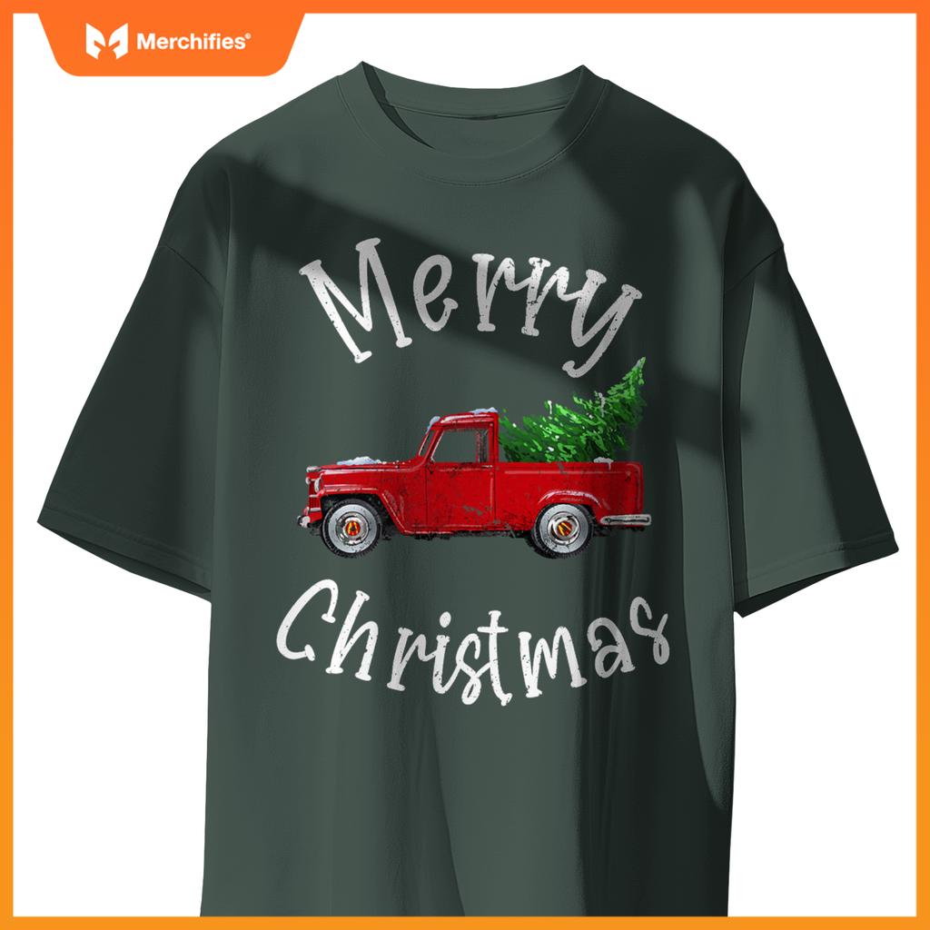 Red Wagon Tree Vacation  Red Truck Christmas T-Shirt