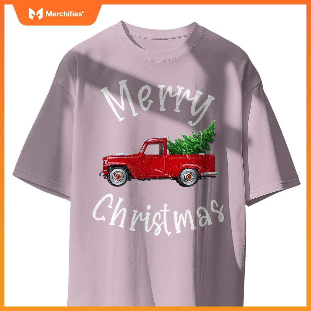 Red Wagon Tree Vacation  Red Truck Christmas T-Shirt